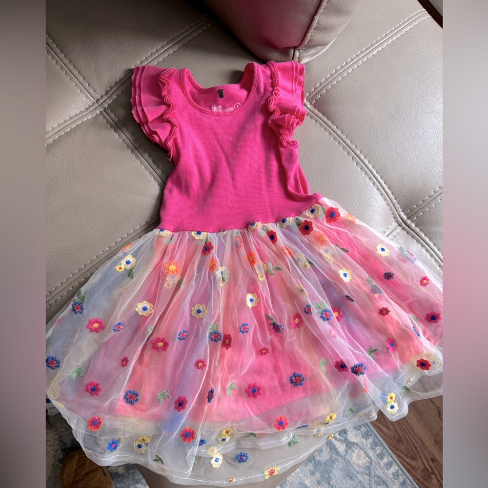 Deux Par Deux Pink Dress with Floral Tulle Skirt